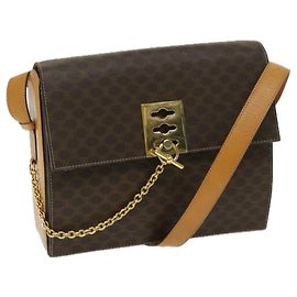 Céline CELINE Macadam Canvas Umhängetasche PVC Braun Auth 69278 Braun