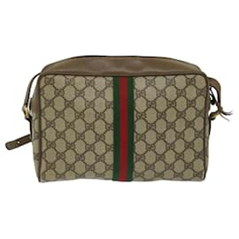 Gucci-GUCCI GG Supreme Web Sherry Line Shoulder Bag Beige Red 98 02 005 Auth ep3807-Red,Beige