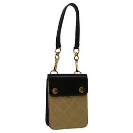 CHANEL Bolsa Matelassê Couro Bege CC Auth 68905UMA Bege
