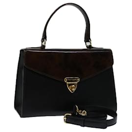 Valentino-VALENTINO Shoulder Bag Leather 2way Brown Black Auth bs12842-Brown,Black