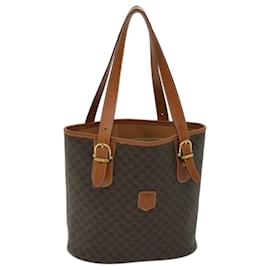 Céline-CELINE Macadam Canvas Tote Bag PVC Leather Brown Auth ep3752-Brown