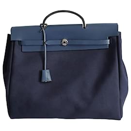 Hermès-Hermès Hermès Unisex Herbag Handtasche aus blauem Canvas-Blau