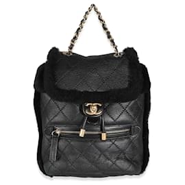 Chanel-Chanel Black Quilted Shearling Paris Hamburg Small Backpack-Black