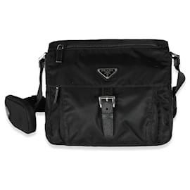 Prada-Prada Black Re-Nylon Front Pocket Shoulder Bag-Black