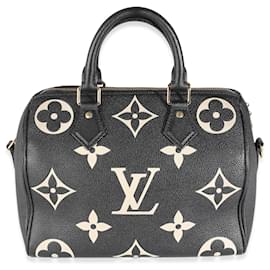 Louis Vuitton-Louis Vuitton Black Beige Monogram Empreinte Speedy Bandouliere 25-Black,Beige