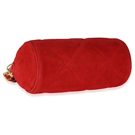 Chanel-Embrague tipo barril con borlas y puntada de diamantes de ante rojo vintage de Chanel-Roja
