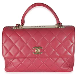 Chanel-Bolso Chanel con asa superior CC mediano de piel de cordero acolchada rosa-Rosa