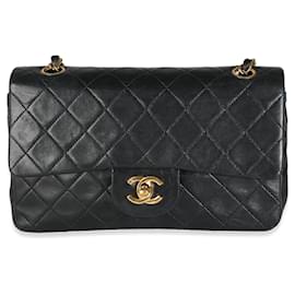 Chanel-Chanel vintage 24Petit sac à rabat classique doublé en cuir d'agneau matelassé noir K-Noir