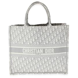 Christian Dior-Borsa a tracolla grande in jacquard obliquo grigio ecru Christian Dior-Beige,Grigio