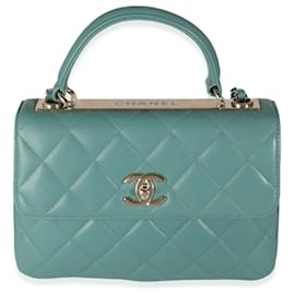 Chanel-Petit sac à rabat tendance CC à double poignée en cuir d'agneau matelassé vert Chanel-Vert