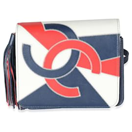 Chanel-Chanel Red Blue White Lambskin Patchwork CC Flap Bag-White,Red,Blue