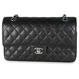 Chanel-Chanel Black Quilted Caviar Medium lined Classic Flap Bag-Black