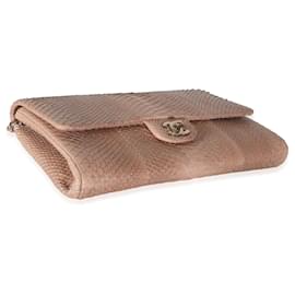 Chanel-Chanel Pink Python Classic Flap Clutch With Chain-Pink