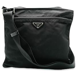 Prada-Prada – Schwarze Messenger-Tasche aus Nylon mit Logo auf der Vorderseite-Schwarz
