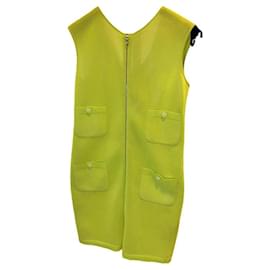 Chanel-Vestido tubinho Chanel 14P em tricô verde limão com detalhe de zíper, tamanho FR 38.-Verde,Amarelo