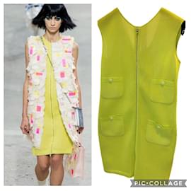 Chanel-Chanel 14P Lemon Lime Green Knit Zip Detail Sheath Dress FR 38-Green,Yellow