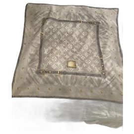 Louis Vuitton Lenço de voile de algodão cinza 55x55 Cinza
