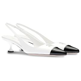 Miu Miu-Zapato de tacón MIU MIU slingback de cuero MIU MIU en charol blanco talla 41-Negro,Blanco