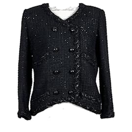 Chanel-Botões de casaco preto Lesage Tweed CC.-Preto
