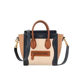 Céline CELINE Couro de bezerro acetinado Nano Tricolor Bagagem Seashell Bege