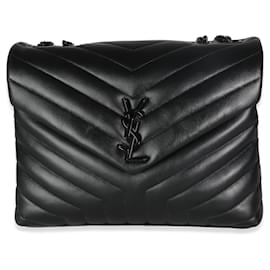 Saint Laurent-Saint Laurent Couro de bezerro preto Chevron Médio Loulou-Preto