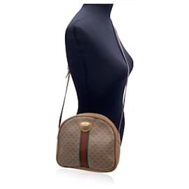 Gucci-Vintage Beige Monogram Canvas Shoulder Bag with Stripes-Beige