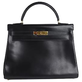 Hermès-Schwarze Farbe 1994 Kelly 32 Tasche aus Boxcalf-Leder-Schwarz