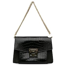 Givenchy-Givenchy Black Small Embossed GV3 Shoulder Bag-Black