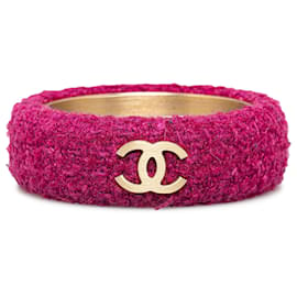 Chanel-Chanel Pink CC Tweed Bangle-Pink,Other