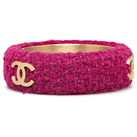 Chanel-Chanel Pink CC Tweed Bangle-Pink,Other