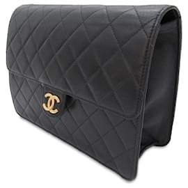 Chanel-Chanel Black CC Quilted Lambskin Single Flap-Black
