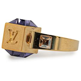 Louis Vuitton-Louis Vuitton Gold Crystal Gamble Cocktail Ring-Golden