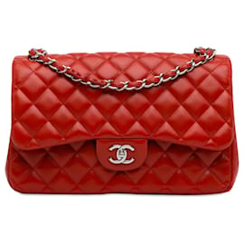 Chanel-Chanel Red Jumbo Classic Lambskin lined Flap-Red