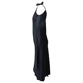 Acne-Vestido lencero midi con lazo en los hombros y viscosa negra de Acne Studios-Negro