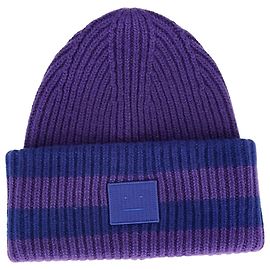 Acne Studios Knitted Striped Beanie in Purple Wool Purple