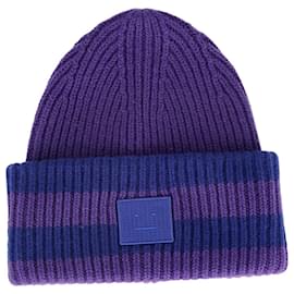 Acne-Acne Studios Bonnet rayé tricoté en laine violette-Violet