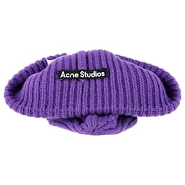 Acne-Acne Studios Bonnet rayé tricoté en laine violette-Violet