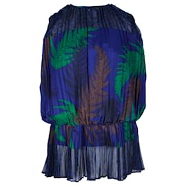 Sacai-Bedruckte, plissierte, ärmellose Bluse von Sacai aus blauem Polyester.-Blau