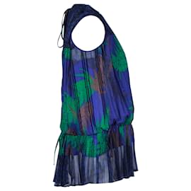 Sacai-Sacai Printed Pleated Sleeveless Blouse in Blue Polyester-Blue
