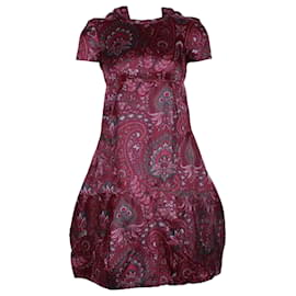 Burberry-Burberry Paisley Print FW08 Dress in Burgundy Silk-Red,Dark red