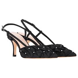 Loeffler Randall-Zapatos de salón acolchados con tira trasera y adornos de cristal Randall Athea de Loeffler en satén negro-Negro