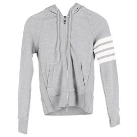 Felpa con cappuccio e zip sulle maniche a righe Thom Browne in cotone grigio Marrone