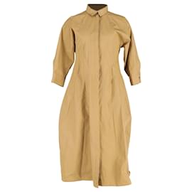 Jil Sander-Jil Sander Hourglass Camisa Maxi Vestido em Algodão Bege-Marrom,Bege