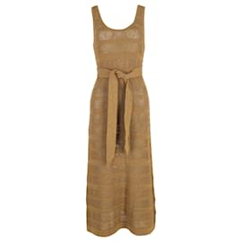 Zimmermann-Zimmermann Crocheted Belted Midi Dress in Brown Cotton-Brown