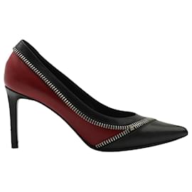 Saint Laurent-Saint Laurent Two Tone Zipper Detail Pumps in Red Leather-Black