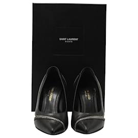 Saint Laurent-Saint Laurent Two Tone Zipper Detail Pumps in Red Leather-Black