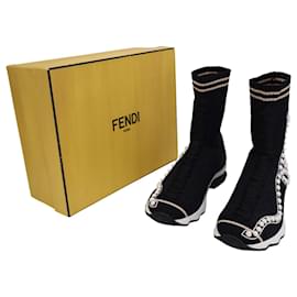 Fendi-Fendi Rockoko Pearly Beaded Knit Sock Sneakers in Black Nylon-Black