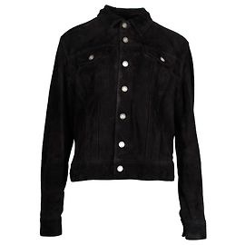 Giacca Trucker Saint Laurent in pelle scamosciata nera Nero
