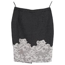 Valentino Garavani-Valentino Polka Dot Lace-Trimmed Pencil Skirt in Black Polyester-Black