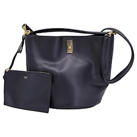 Céline-Celine 2way Turnlock Bucket Bag in Black Leather-Black
